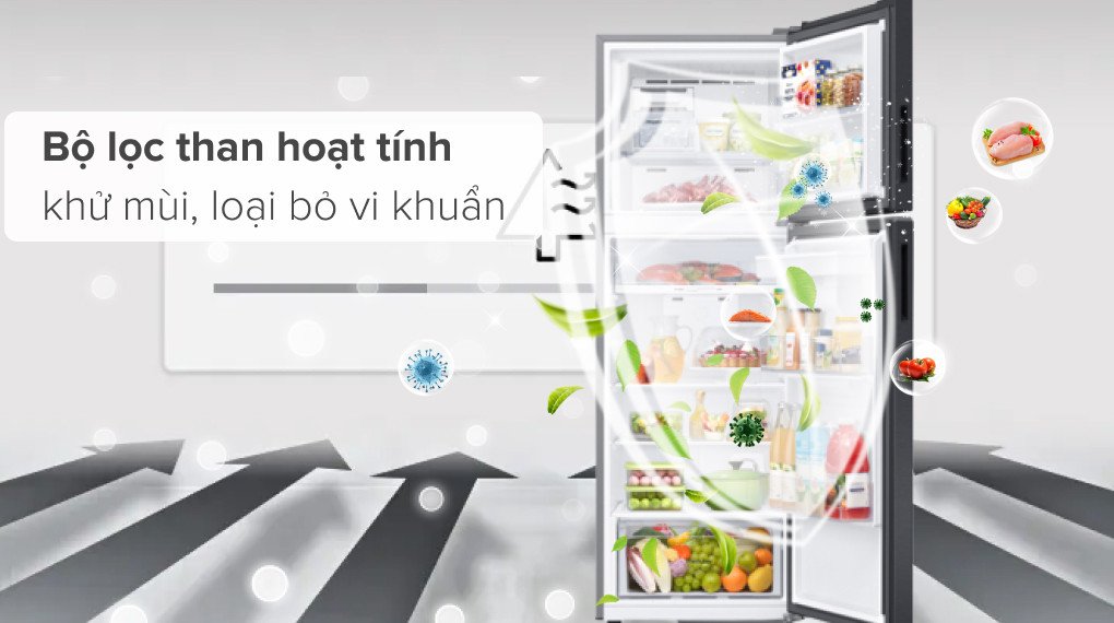 Bộ lọc than hoạt tính khử mùi và kháng khuẩn trên tủ lạnh Samsung 345 lít.