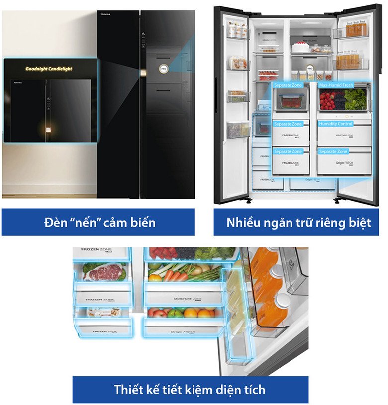 Các ngăn chứa tiện ích và linh hoạt bên trong tủ lạnh Toshiba GR-RS780WI-PGV(22)-XK