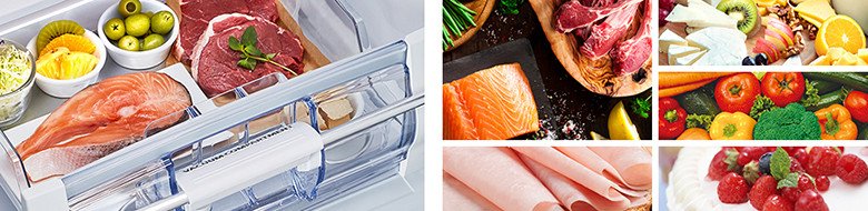 Cận cảnh ngăn chân không Vacuum Compartment của tủ lạnh Hitachi R-WB640VGV0(GMG) với thực phẩm bên trong