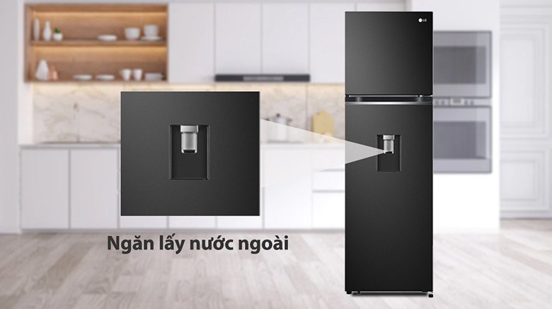 Cận cảnh ngăn lấy nước ngoài tiện lợi trên tủ lạnh LG GV-D262BL