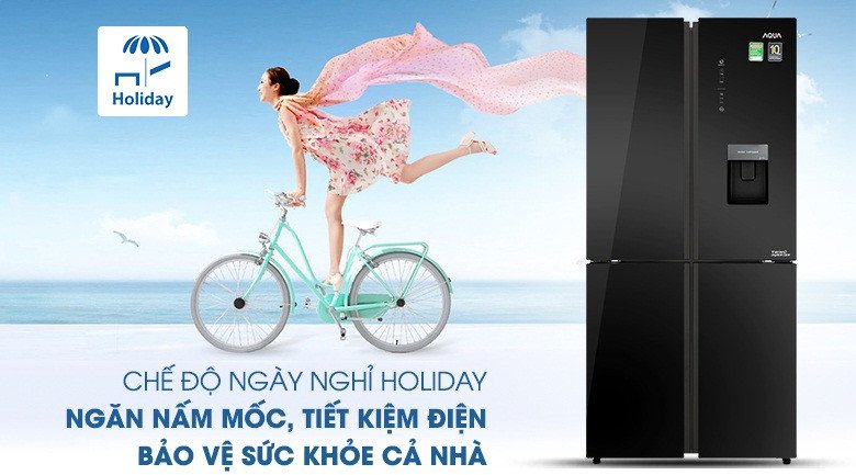 Chức năng Holiday của tủ lạnh Aqua Inverter 456 lít AQR-IGW525EM(GB) giúp tiết kiệm điện năng và ngăn ngừa mùi hôi khi vắng nhà dài ngày