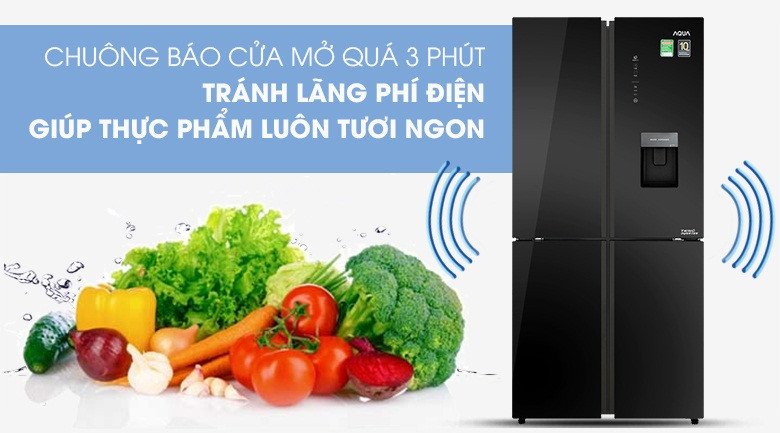 Chuông báo mở cửa được tích hợp trên tủ lạnh Aqua Inverter 456 lít AQR-IGW525EM(GB) giúp người dùng kiểm soát và tiết kiệm năng lượng hiệu quả