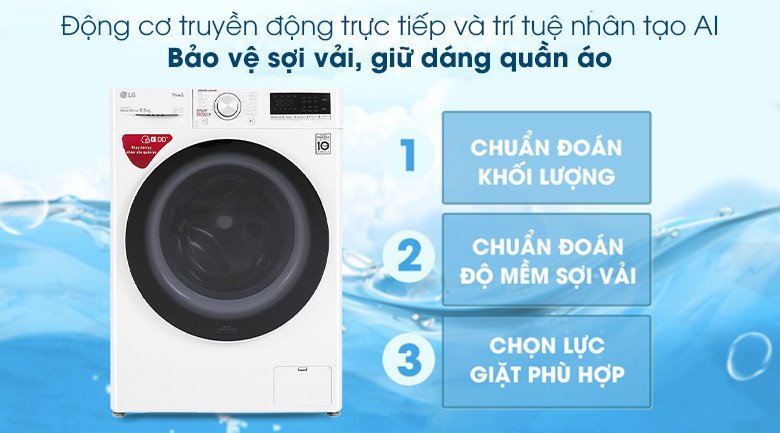 Công nghệ AI DD thông minh trên máy giặt LG FV1408S4W