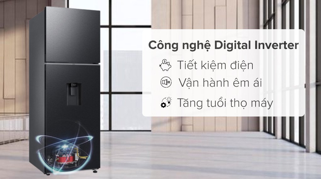 Công nghệ Digital Inverter giúp tủ lạnh Samsung 345 lít tiết kiệm điện hiệu quả.