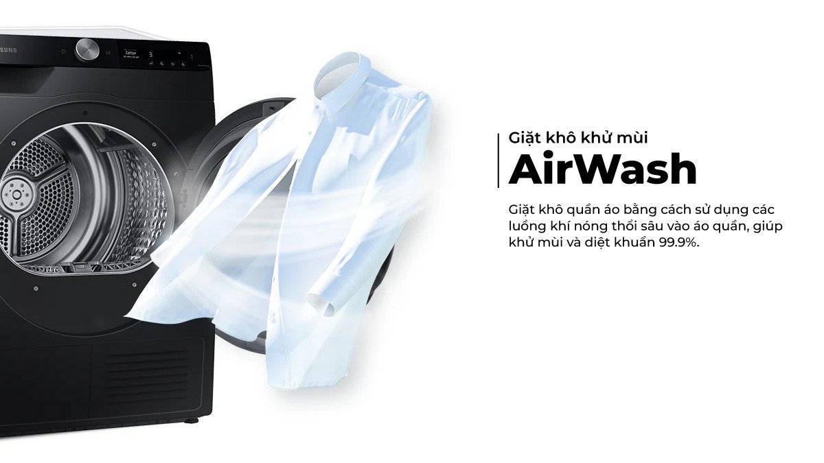 Công nghệ giặt khô AirWash khử mùi quần áo máy sấy Samsung