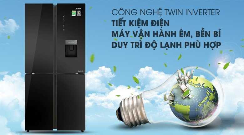 Công nghệ Inverter trên tủ lạnh Aqua Inverter 456 lít AQR-IGW525EM(GB) giúp tối ưu hóa điện năng tiêu thụ và duy trì nhiệt độ ổn định bên trong
