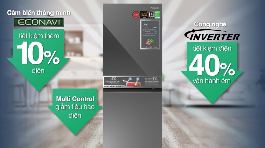 Công nghệ Inverter và cảm biến Econavi giúp tủ lạnh Panasonic NR-BV281BGMV tiết kiệm điện
