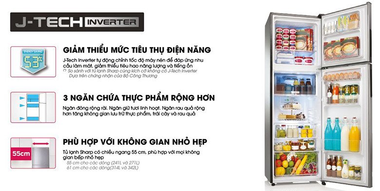 Công nghệ J-Tech Inverter tủ lạnh Sharp SJ-X316E-SL tiết kiệm điện