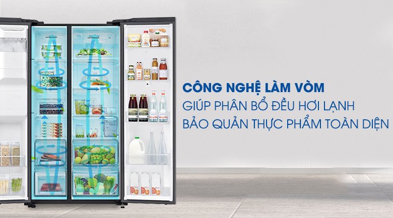 Công nghệ làm lạnh vòm All-around Cooling đảm bảo hơi lạnh đồng đều trong tủ lạnh Samsung RS64T5F01B4/SV