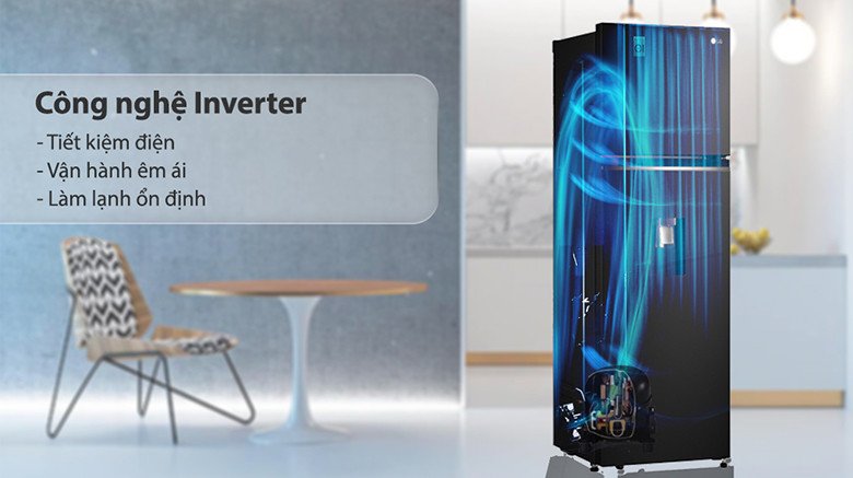 Công nghệ Smart Inverter trên tủ lạnh LG GV-D262PS vận hành bền bỉ và tiết kiệm năng lượng.