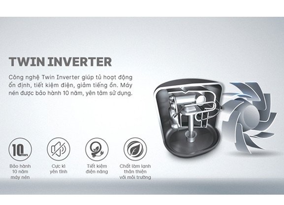 Công nghệ Twin Inverter tiên tiến trên tủ lạnh Aqua 212 lít giúp tiết kiệm điện năng và vận hành êm ái