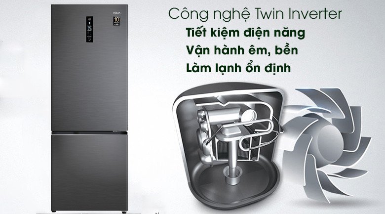 Công nghệ Twin Inverter trên tủ lạnh Aqua AQR-B339MA(HB) giúp tiết kiệm điện