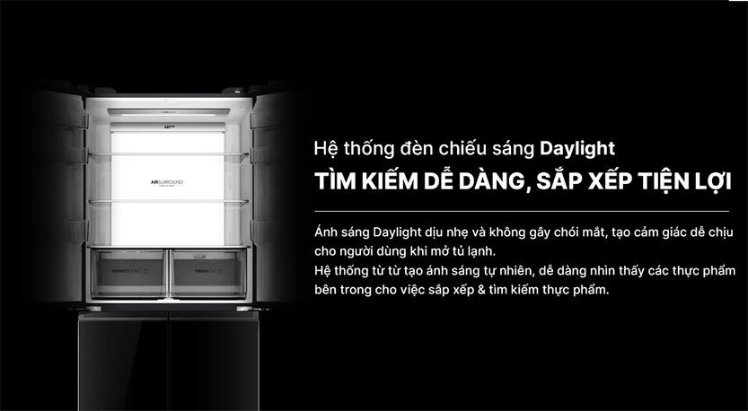 Đèn chiếu sáng Daylight bên trong tủ lạnh Aqua AQR-M727XA(GB)U1
