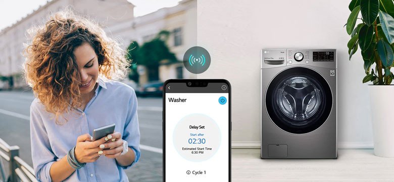 Điều khiển máy giặt sấy LG F2515RTGB từ xa qua ứng dụng ThinQ
