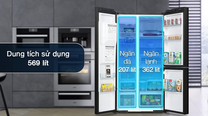 Dung tích lớn của tủ lạnh Hitachi Inverter 569 lít R-MX800GVGV0(GBK) phục vụ gia đình đông người
