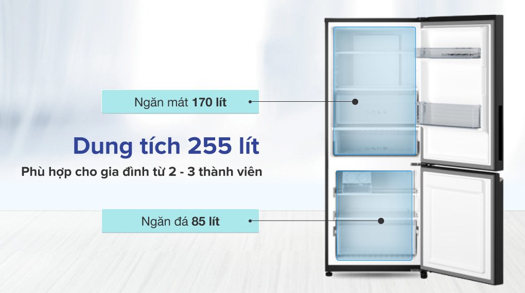 Dung tích và bố trí ngăn kệ bên trong tủ lạnh Panasonic NR-BV281BGMV 255 lít