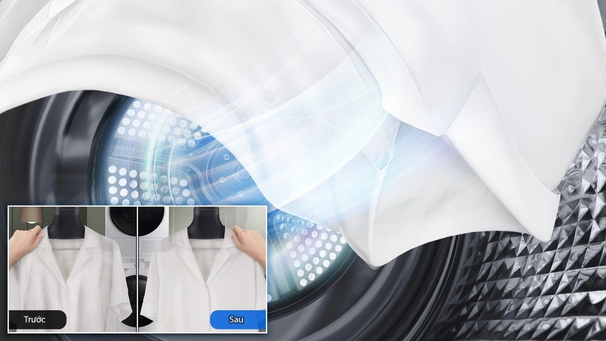 Giảm nhăn quần áo nhờ công nghệ Wrinkle Prevent máy sấy Samsung