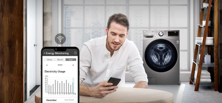 Giám sát và bảo trì máy giặt LG F2515RTGB thông minh với LG ThinQ