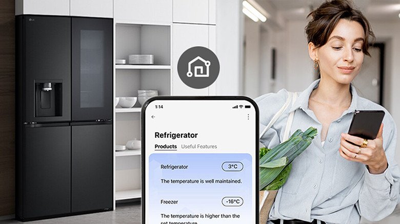 Giao diện ứng dụng LG ThinQ™ điều khiển tủ lạnh LG LFI50BLMAI từ xa