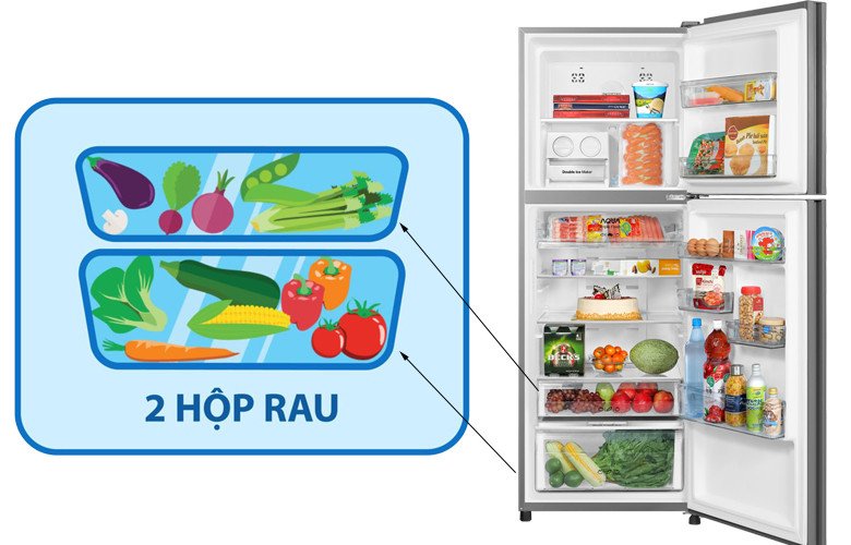 Hai ngăn rau quả riêng biệt trên tủ lạnh Aqua AQR-IG336DN(GB)
