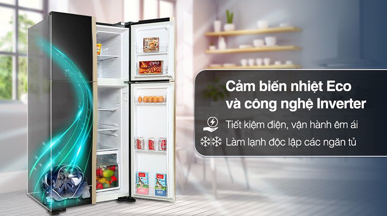 Hệ thống điều khiển máy nén Inverter hoạt động hiệu quả trên tủ lạnh Hitachi R-FW650PGV8(GBK), đảm bảo tiết kiệm điện tối ưu.