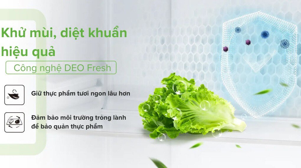 Hệ thống kháng khuẩn khử mùi DEO Fresh bảo vệ thực phẩm trong tủ lạnh Aqua AQR-M466XA(GB)
