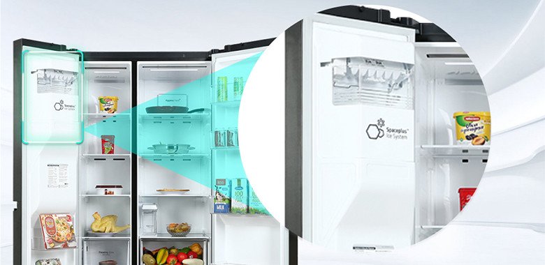 Hệ thống làm đá tự động SpacePlus™ của tủ lạnh LG GR-D257WB tích hợp trên cửa