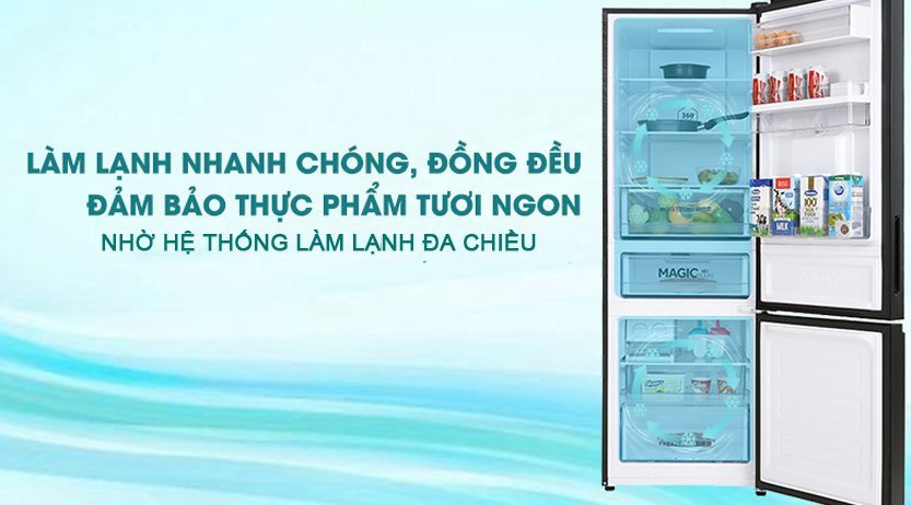 Hệ thống làm lạnh đa chiều bên trong tủ lạnh Aqua AQR-B380MA đảm bảo hơi lạnh đồng đều