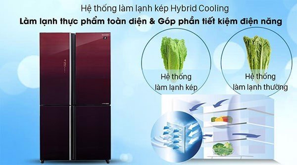 Hệ thống làm lạnh Hybrid Cooling trên tủ lạnh Sharp 4 cánh đảm bảo thực phẩm tươi ngon