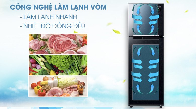Hệ thống làm lạnh vòm All-Around Cooling phân phối hơi lạnh đều trong tủ lạnh Samsung RT25M4032BU/SV
