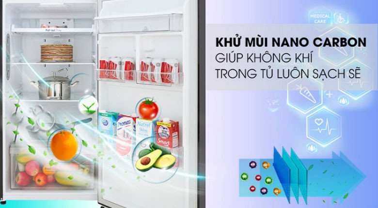 Hệ thống lọc Hygiene Fresh+ bảo vệ thực phẩm khỏi vi khuẩn và mùi hôi trong tủ lạnh LG 2 cánh