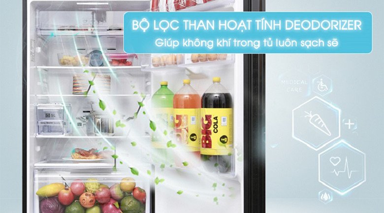 Hệ thống lọc than hoạt tính Deodorizer trên tủ lạnh Samsung RT38K5982DX/SV loại bỏ mùi hôi hiệu quả