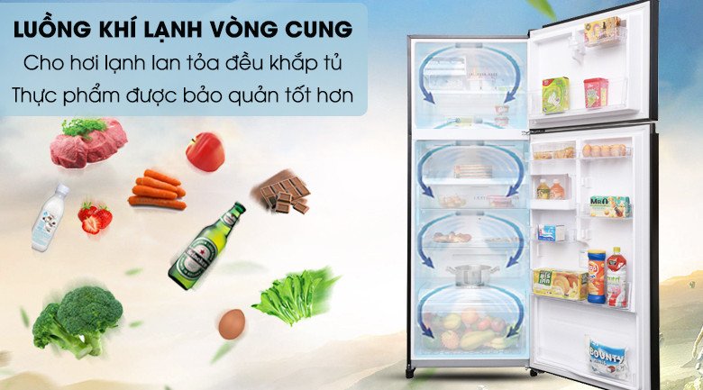 Hệ thống luồng khí lạnh vòng cung của tủ lạnh Toshiba giúp làm lạnh đều