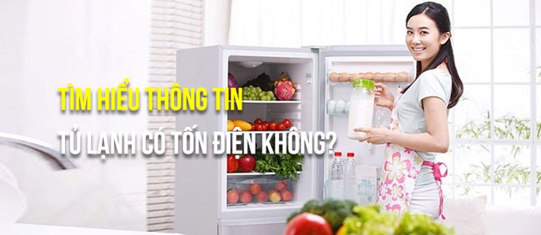 Hình ảnh minh họa tủ lạnh đang hoạt động, biểu thị mức tiêu thụ điện năng trong gia đình