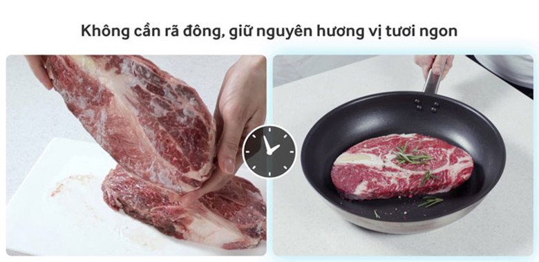 Hình ảnh người dùng dễ dàng thái thịt lấy ra từ ngăn đông mềm
