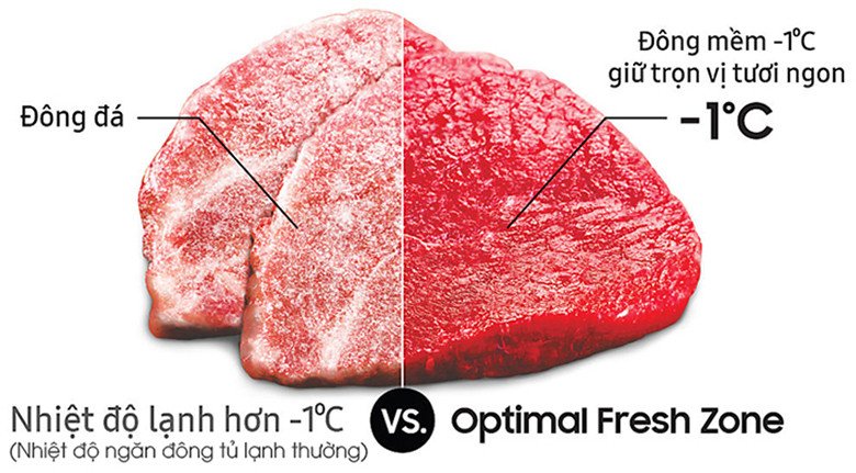 Hình ảnh thực phẩm được bảo quản trong ngăn đông mềm Optimal Fresh Zone