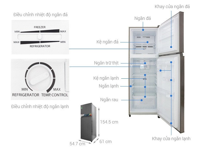 Hình ảnh tổng thể tủ lạnh Toshiba Inverter 233 lít A28VS(DS) màu xám bạc