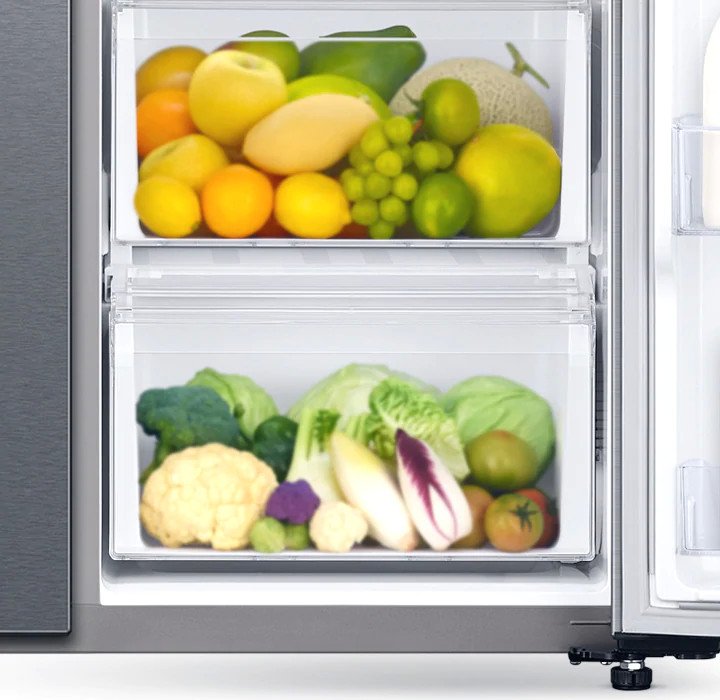 Hộp rau quả rộng rãi và giữ ẩm của tủ lạnh Samsung RS62R5001M9/SV
