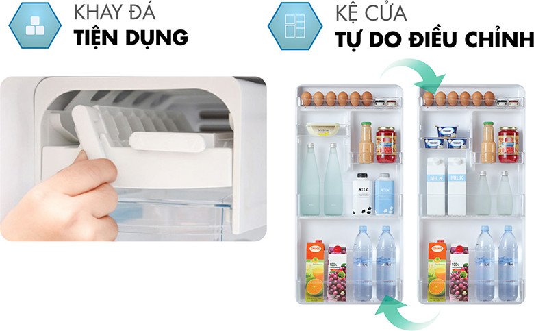 Khay kệ linh hoạt và hộp đá xoay tiện dụng trên tủ lạnh Toshiba GR-A28VM(UKG1)
