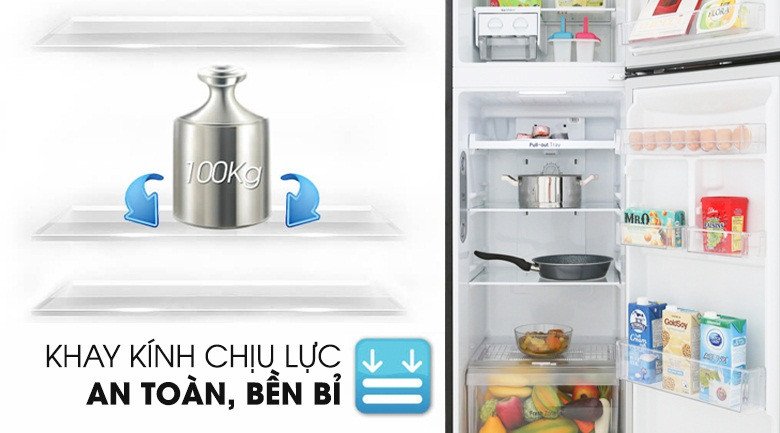 Khay kính chịu lực và đèn LED bên trong tủ lạnh LG 255 lít