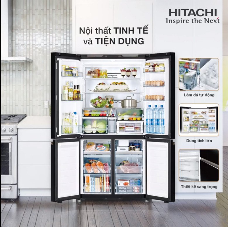 Không gian lưu trữ rộng rãi bên trong tủ lạnh Hitachi Inverter 569 lít