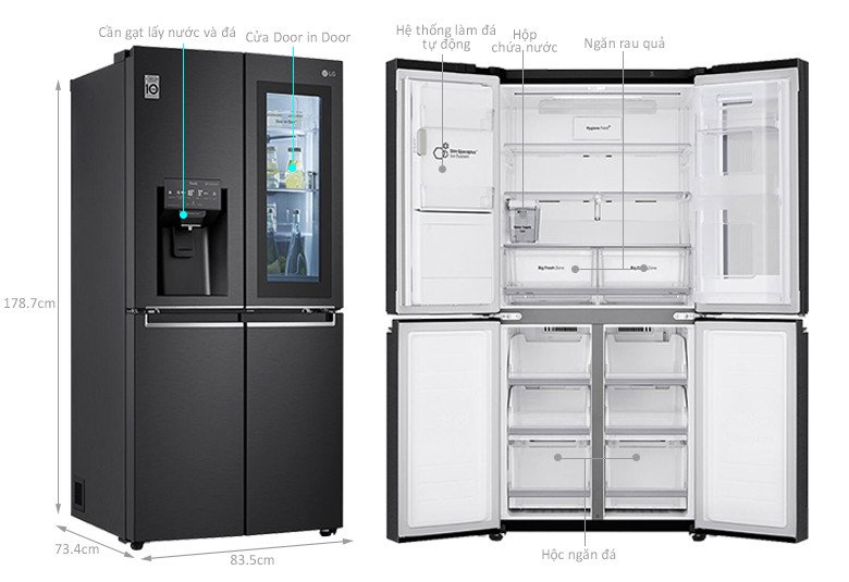 Kích thước chi tiết của tủ lạnh LG GR-X22MBI phù hợp không gian bếp hiện đại