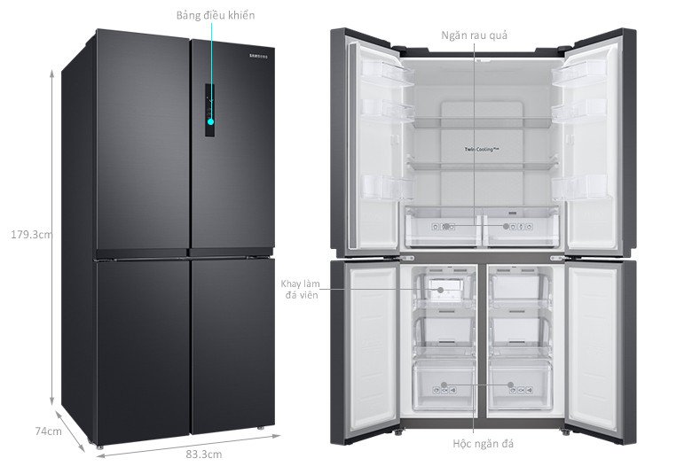 Kích thước chi tiết tủ lạnh Samsung RF48A4000B4/SV 488 lít