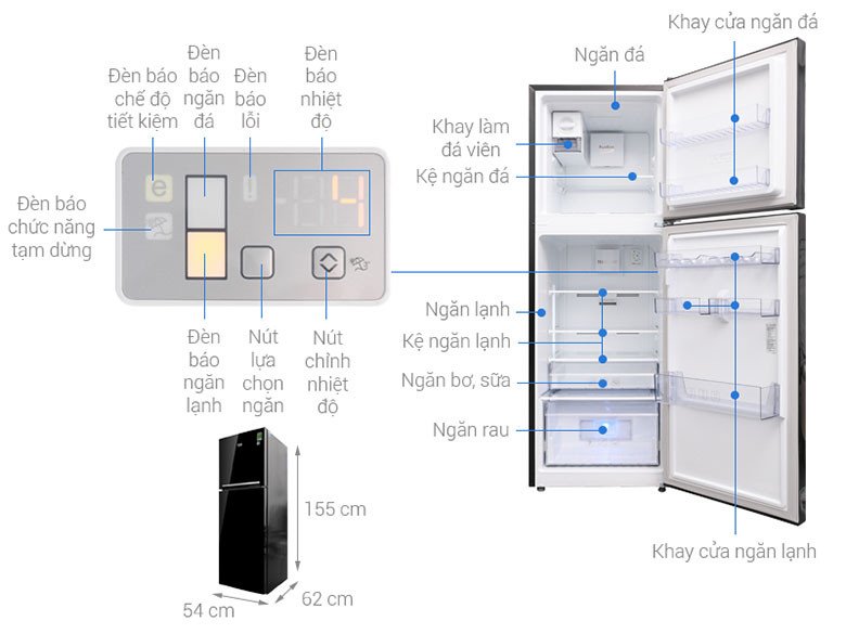 Kích thước của tủ lạnh Beko Inverter 221 lít RDNT250I50VWB có kích thước phù hợp nhiều không gian bếp