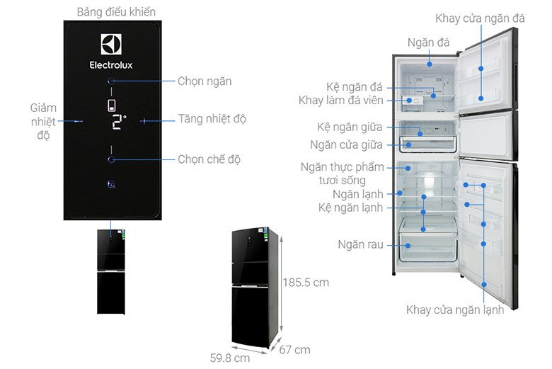 Kích thước của tủ lạnh Electrolux Inverter 337 lít EME3700HH có kích thước cao, phù hợp không gian hiện đại