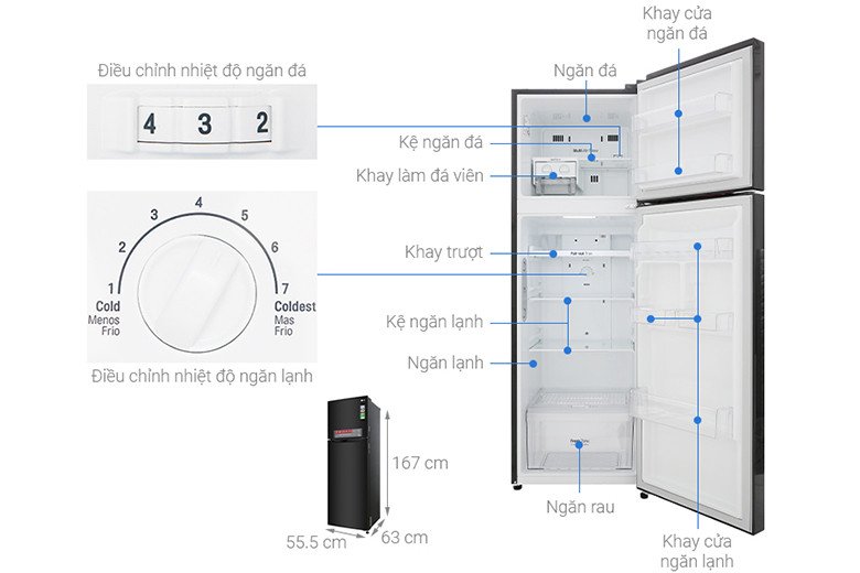 Kích thước của tủ lạnh LG Inverter 255 lít GN-M255BL với chiều sâu vừa phải