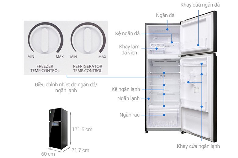 Kích thước của tủ lạnh Toshiba Inverter 330 lít GR-AG39VUBZ(XK/XK1) với chiều rộng và chiều sâu tối ưu