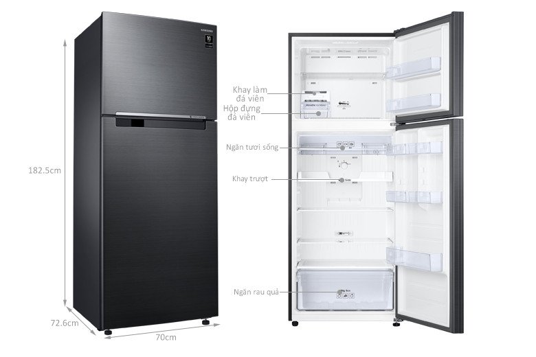 Kích thước tổng quan của tủ lạnh Samsung RT46K603JB1/SV với thiết kế hiện đại