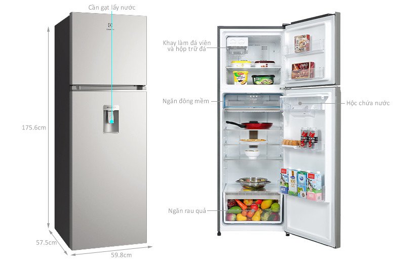 Kích thước tổng quan tủ lạnh Electrolux ETB3740K-A