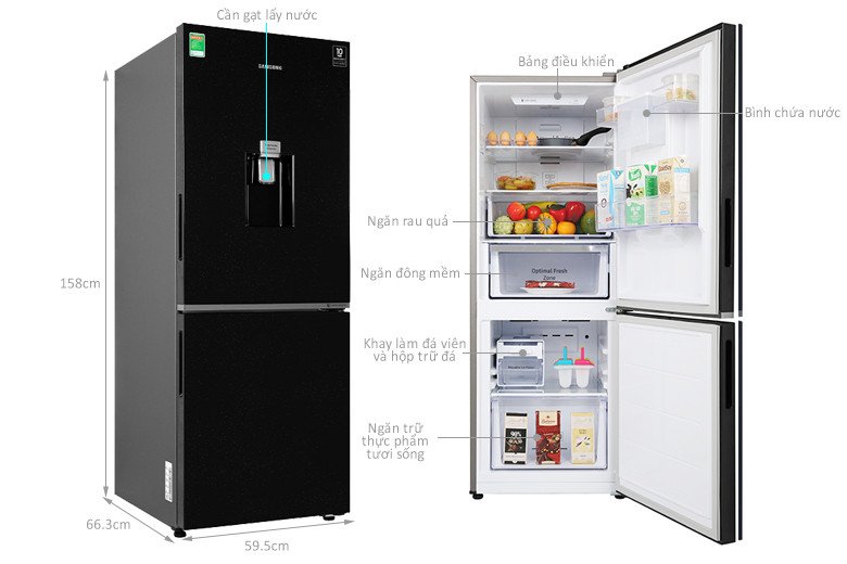 Kích thước tổng quan tủ lạnh Samsung RB27N4170BU/SV màu đen sang trọng